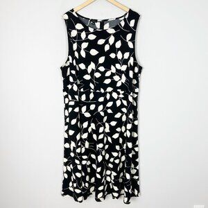 NEW Talbots Black Shift Dress Ivory Leaf Print Sleeveless Size 3X Women's
